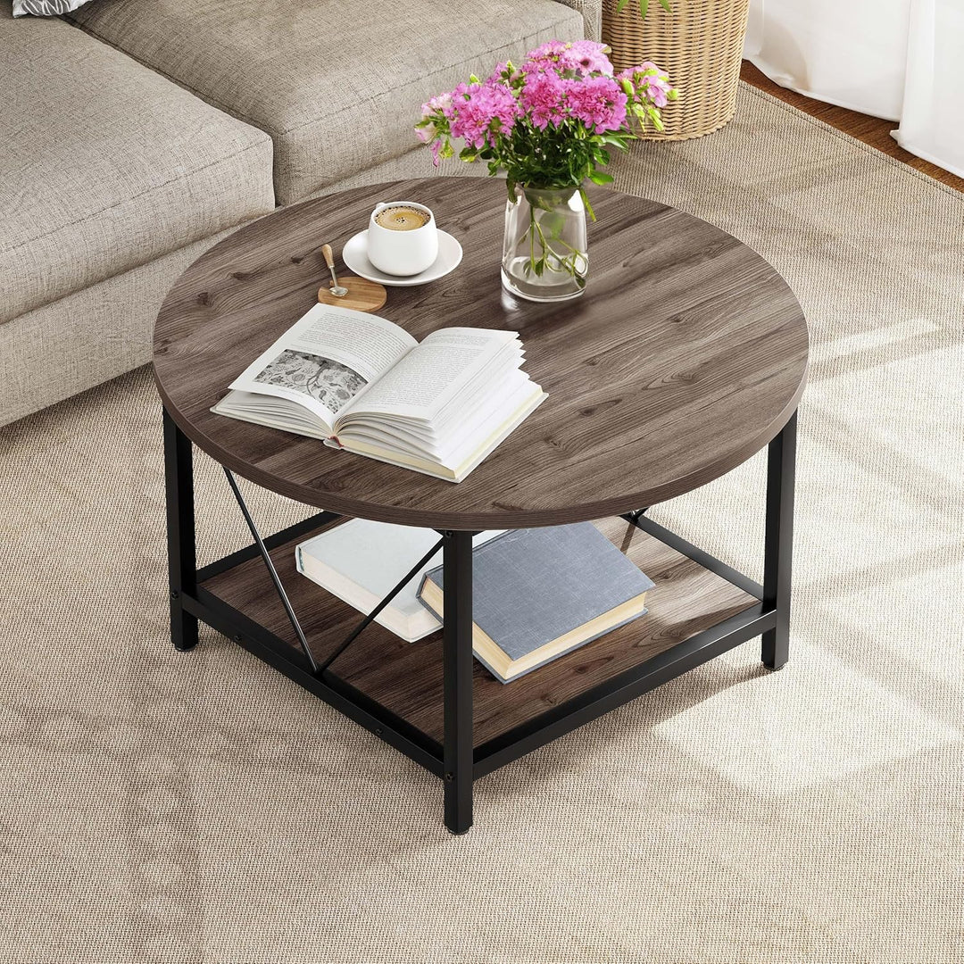 YITAHOME Runder Couchtisch, 80x80x46cm Rustikaler Wohnzimmertisch aus Holz für Wohnzimmer mit Ablage