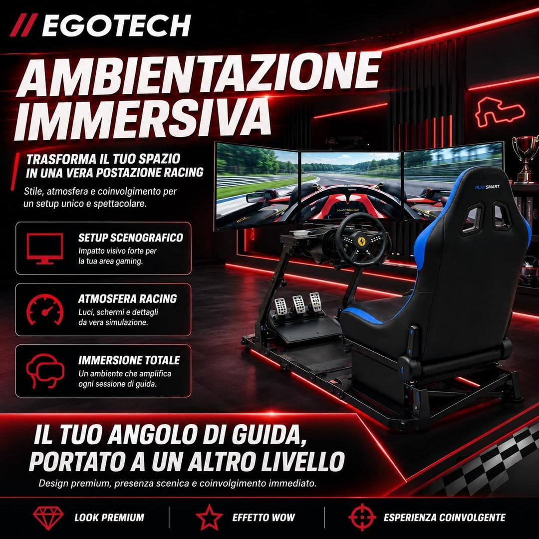 EGOTECH Smart Racing Seat Fahrsimulator mit eingebautem Sitz, zusammenklappbar, Fahrsimulator für Re