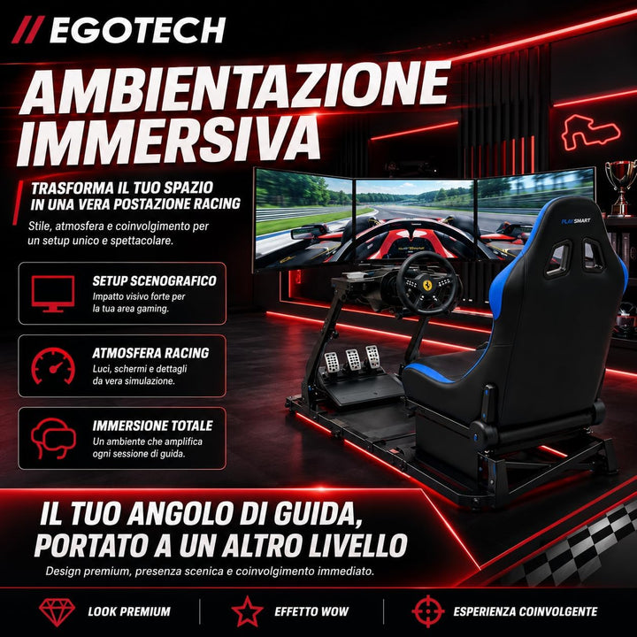 EGOTECH Smart Racing Seat Fahrsimulator mit eingebautem Sitz, zusammenklappbar, Fahrsimulator für Re