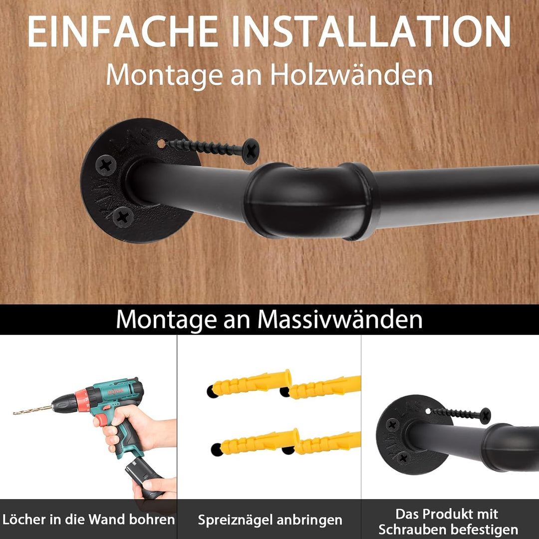 Kleiderstangen Wandmontage Schwarz 2er Set Industrial Kleiderstange Wand 60cm Schwarz Garderobenstan