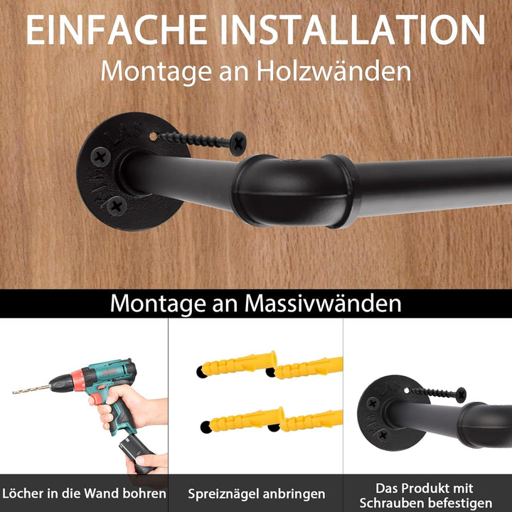Kleiderstangen Wandmontage Schwarz 2er Set Industrial Kleiderstange Wand 60cm Schwarz Garderobenstan