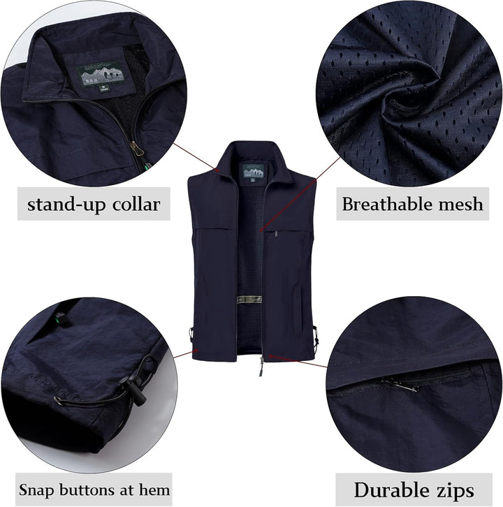 MeiLayM Herren Outdoor Angelweste Multi Pocket Weste Sommer Schnell Trocknende Weste Sport Reissvers