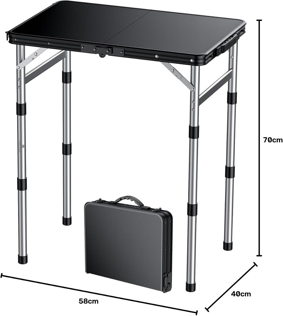 FUNYKICH Campingtisch Klappbar 58x40cm, Höhenverstellbar 26/48/70cm Silber | Wasserdichter Kunststof