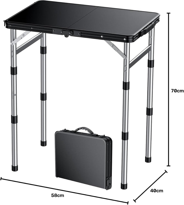 FUNYKICH Campingtisch Klappbar 58x40cm, Höhenverstellbar 26/48/70cm Silber | Wasserdichter Kunststof