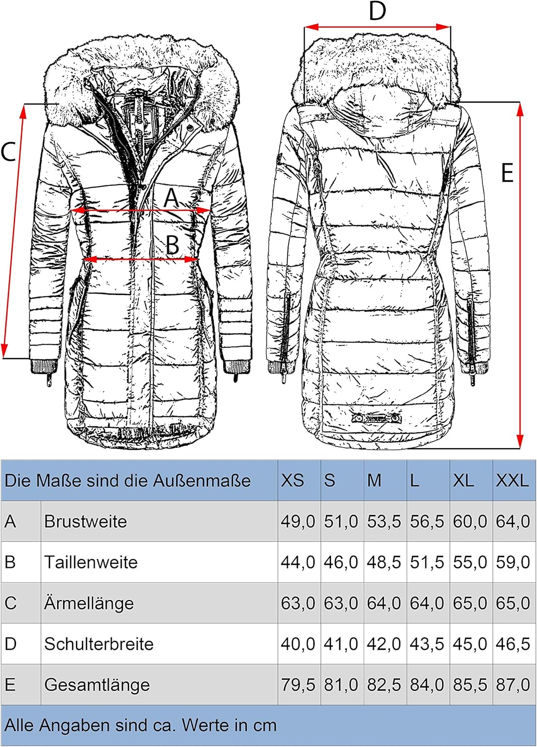Navahoo Damen Warmer Winter Steppmantel Papaya XS-XXL XXL Schwarz, XXL Schwarz