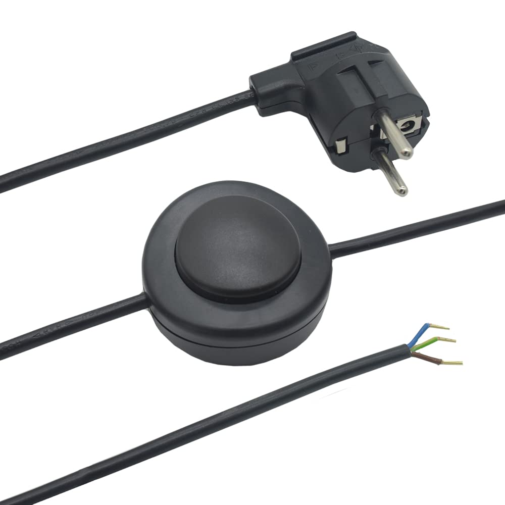 3m Zuleitung Schwarz mit Schutzkontaktstecker & Fussschalter – 3-adriges Stromkabel 250V, IP20 Basic