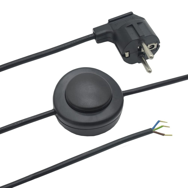 3m Zuleitung Schwarz mit Schutzkontaktstecker & Fussschalter – 3-adriges Stromkabel 250V, IP20 Basic