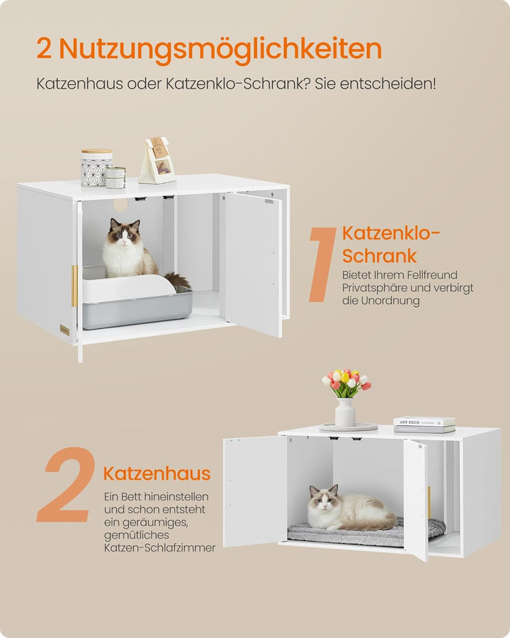 Feandrea Katzenhaus, Katzenklo-Schrank mit herausnehmbarer Trennwand, Tisch, 80 x 50 x 45 cm, weiss