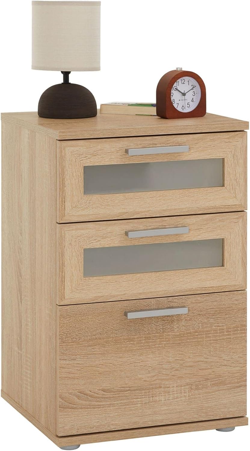 CARO-Möbel Nachttisch für Boxspringbetten Nachtschrank Nachtkommode MARIKE in Sonoma Eiche, mit 3 Sc