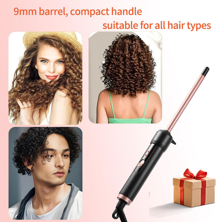 Lockenstab Kleine Locken, Haglater Mini Lockenstäbe 9mm, Dünner Lockenstab Dünn enge Locken, 2 Tempe