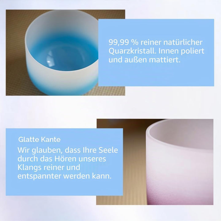 Hye-eun 432hz Kristall Klangschalen Set,6-12 Zoll Farbgradient Crystal Singing Bowl 7 chakren,Medita