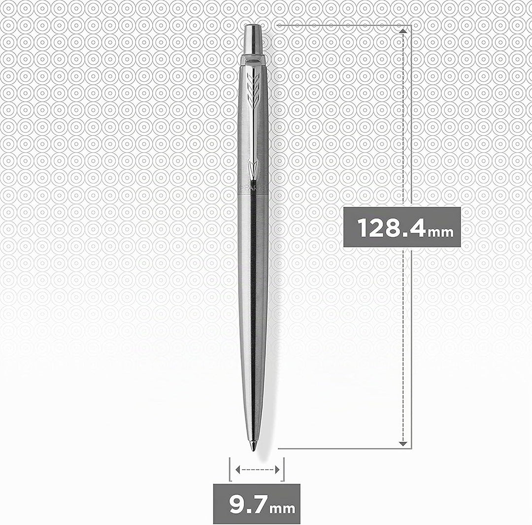 Parker Jotter Kugelschreiber | Edelstahl mit Chromzierteilen | Mittlere Spitze | Blaue Tinte | Schul