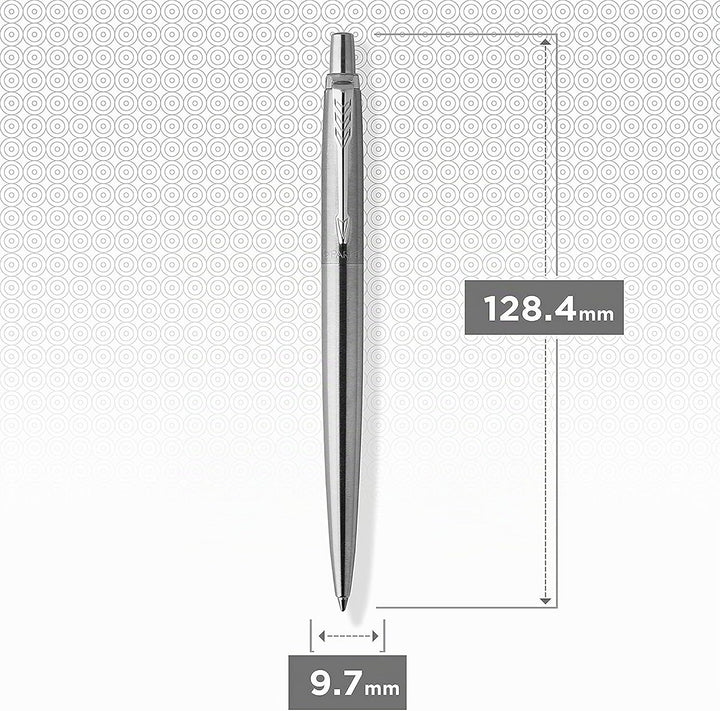 Parker Jotter Kugelschreiber | Edelstahl mit Chromzierteilen | Mittlere Spitze | Blaue Tinte | Schul