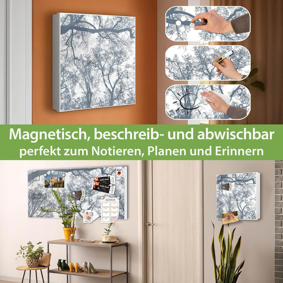 banjado® Grosser Schlüsselkasten Glas/Schlüsselbox 30cm x 30cm mit 50 Haken - Motiv Zwischen Bäumen