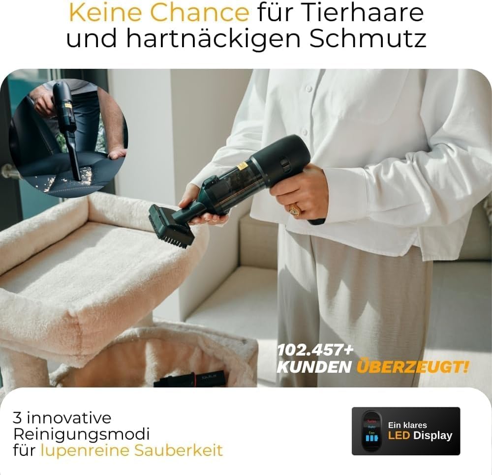Turbotastic Pro 2 Handstaubsauger – 120W, 18.000Pa, bis 60 Min Laufzeit, HEPA-Filter, LED-Display, 4