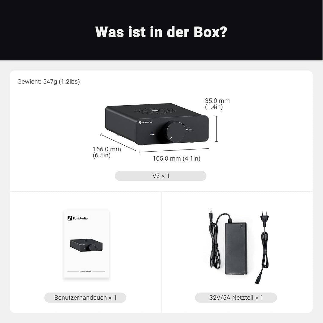 Fosi Audio V3 Mini Verstärker, 300Wx2 Stereo Verstärker Hifi mit TPA3255 Amp Chip & Austauschbare Op