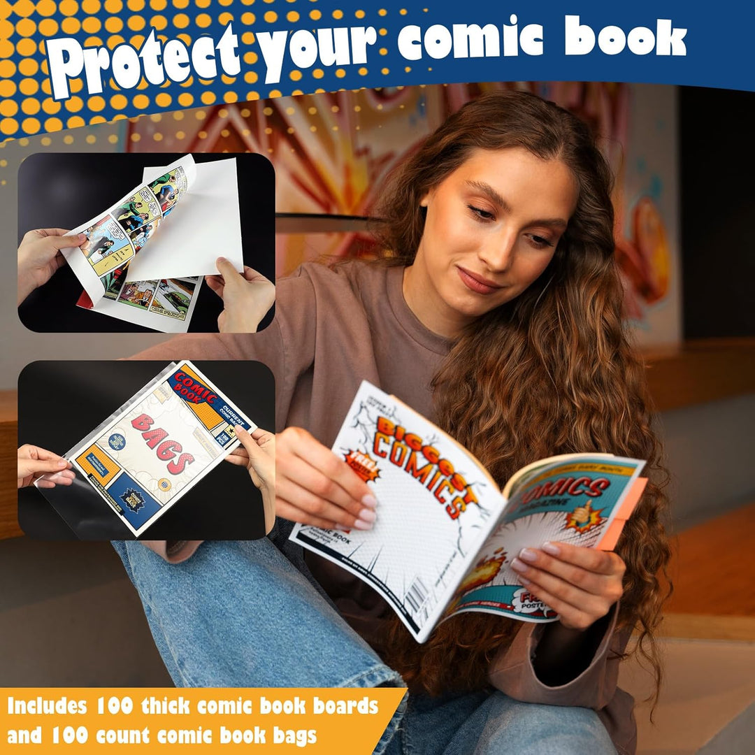 Leffis 100 Comicbuchtaschen und -bretter, aktuelle Grösse, Comic-Taschen und Bretter, transparent, s