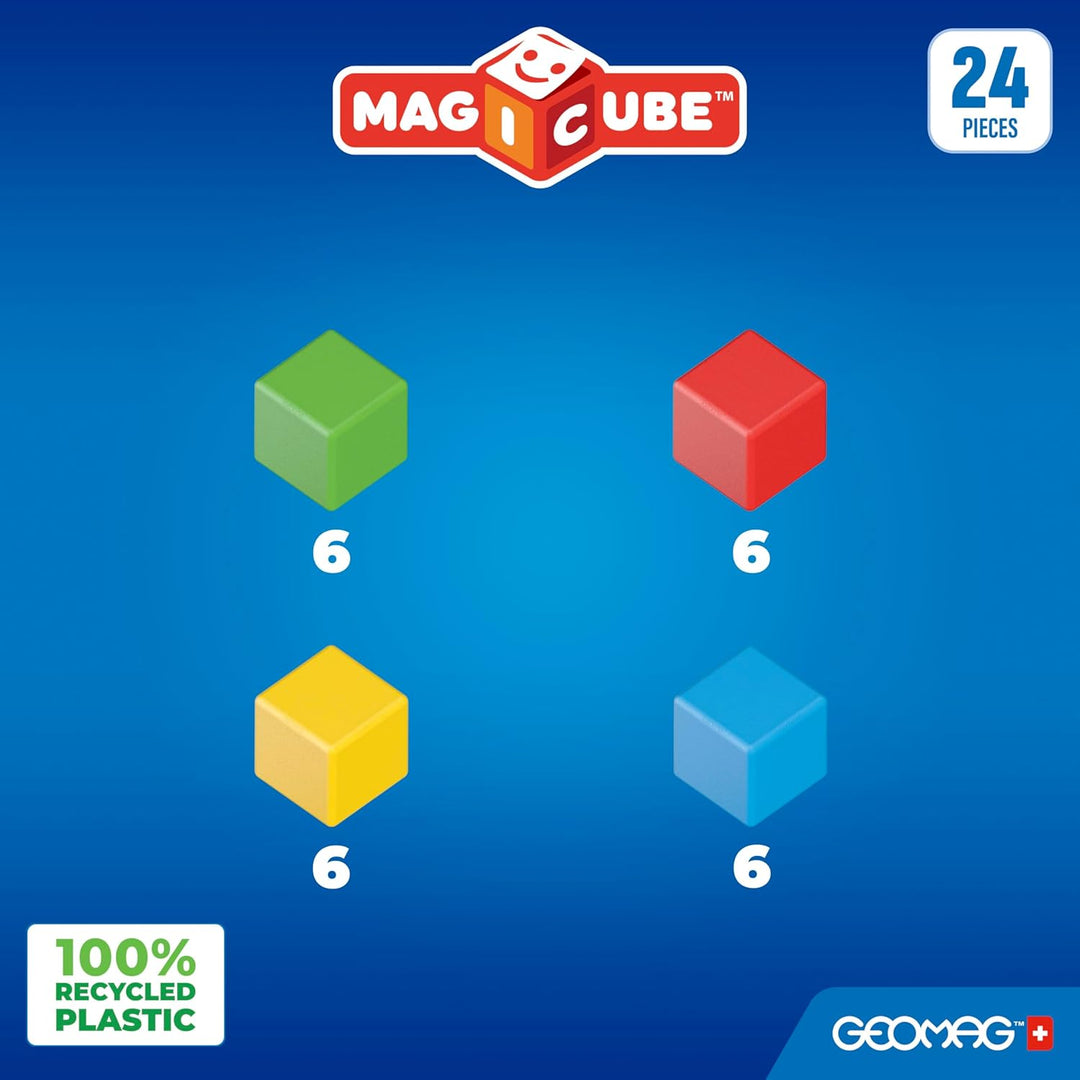 Geomag Magicube - 24 Würfel - Magnetisches Konstruktionsspielzeug für Kinder - Green Line - Lernspie