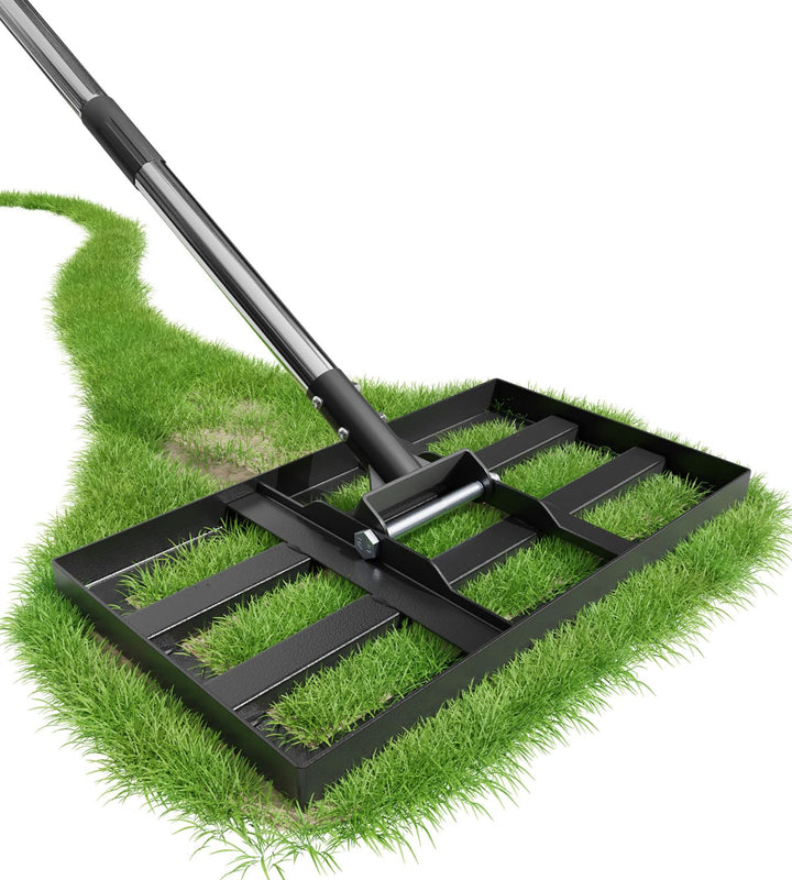 Rasenrakel 43x25cm mit Verstellbarem 180cm Langem Edelstahlstiel, Robuster & Kraftsparender Garten R