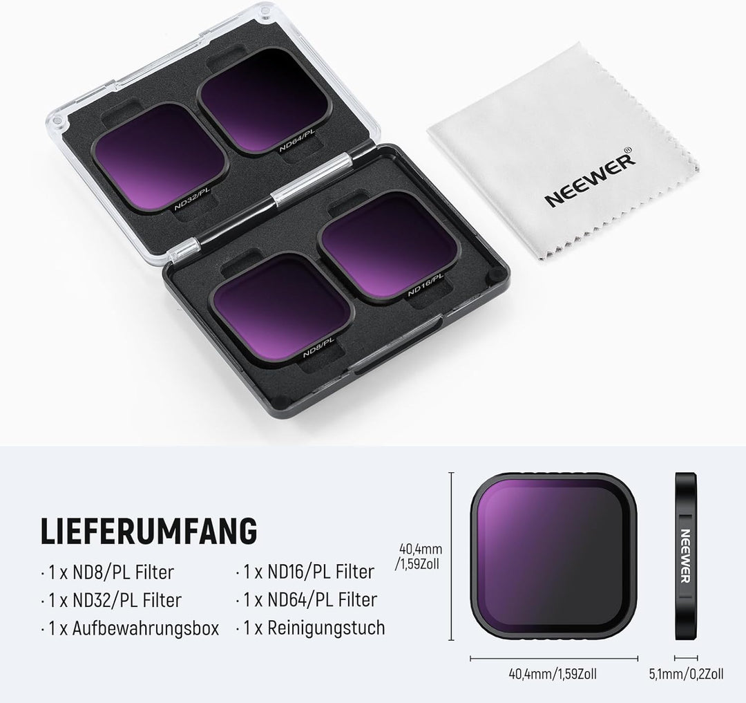 NEEWER 4er ND CPL Filter Kompatibel mit Insta360 Ace Pro/Ace Pro 2, ND8/PL ND16/PL ND32/PL ND64/PL P
