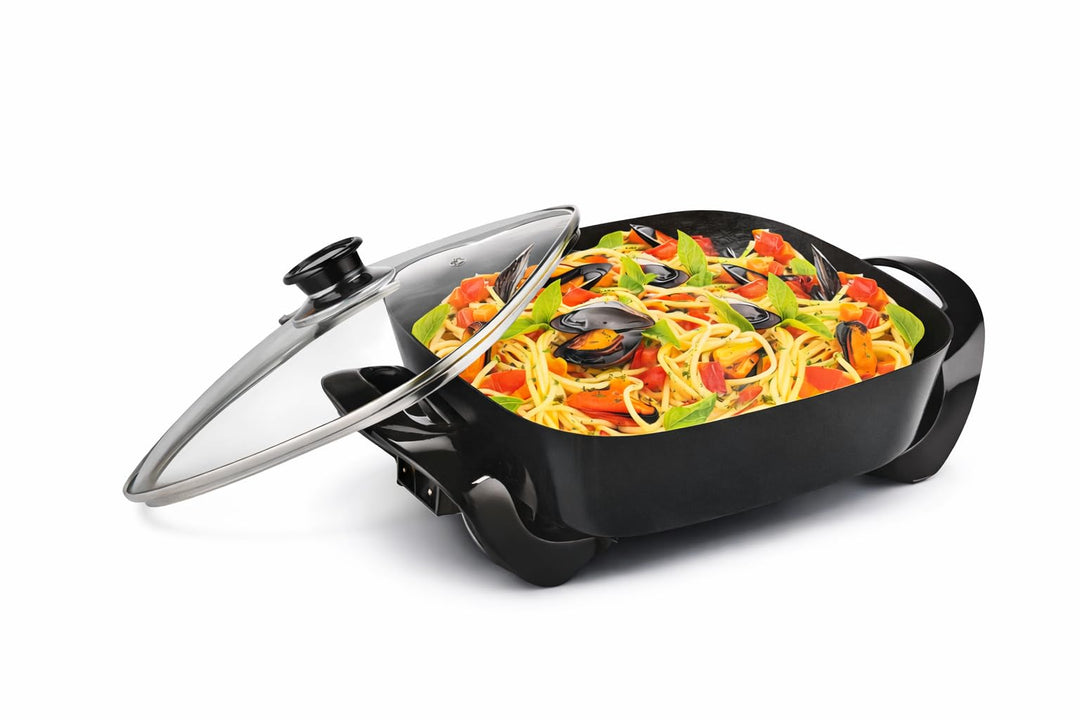 Pizzapfanne Zeybeks Elektrisch Partypfanne Elektropfanne 30x30cm mit Glasdeckel (30x30cm), 30x30cm