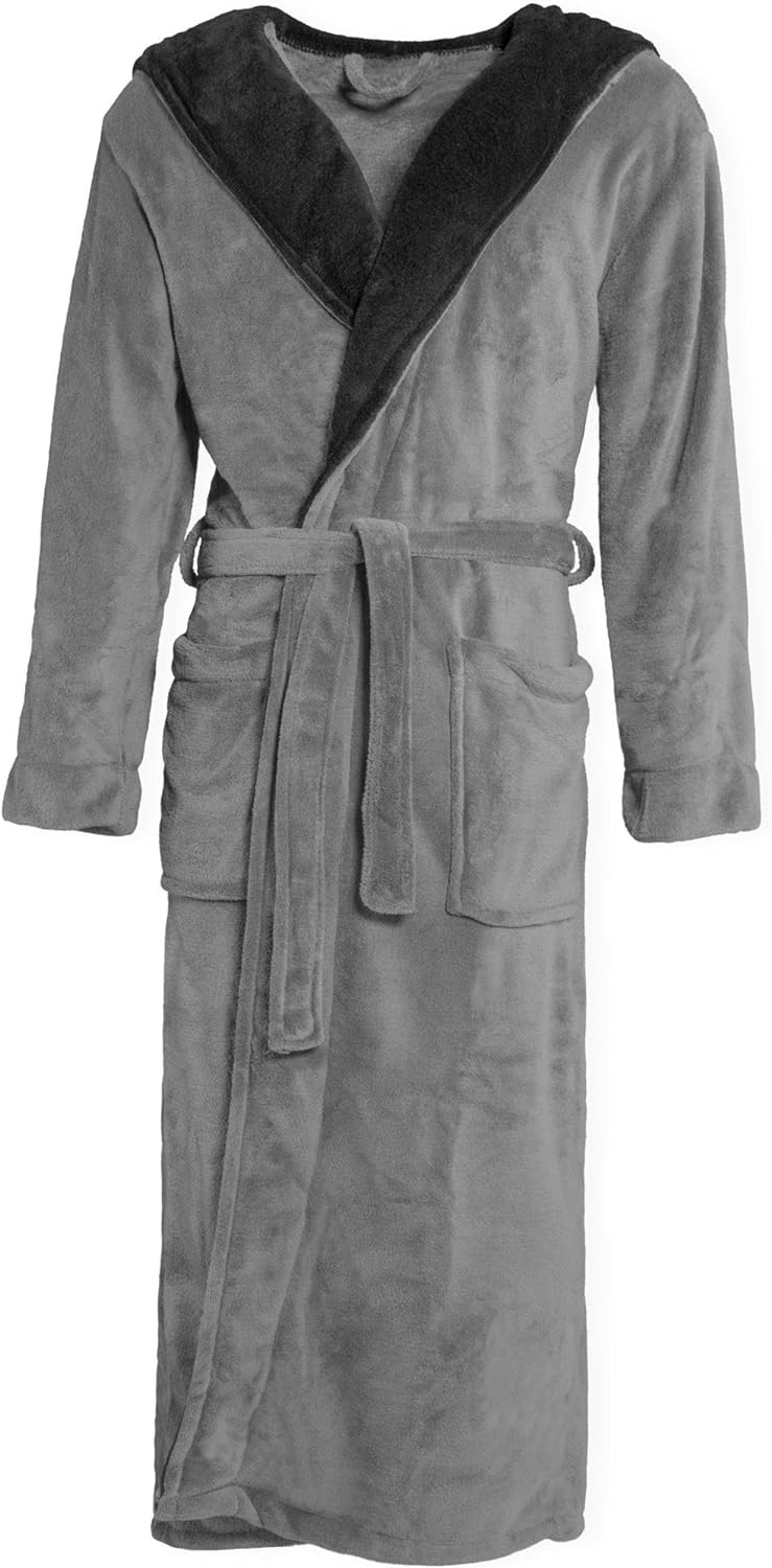 CelinaTex Texas Bademantel Kapuze S anthrazit schwarz Mikrofaser Damen Herren Morgenmantel Coral Fle