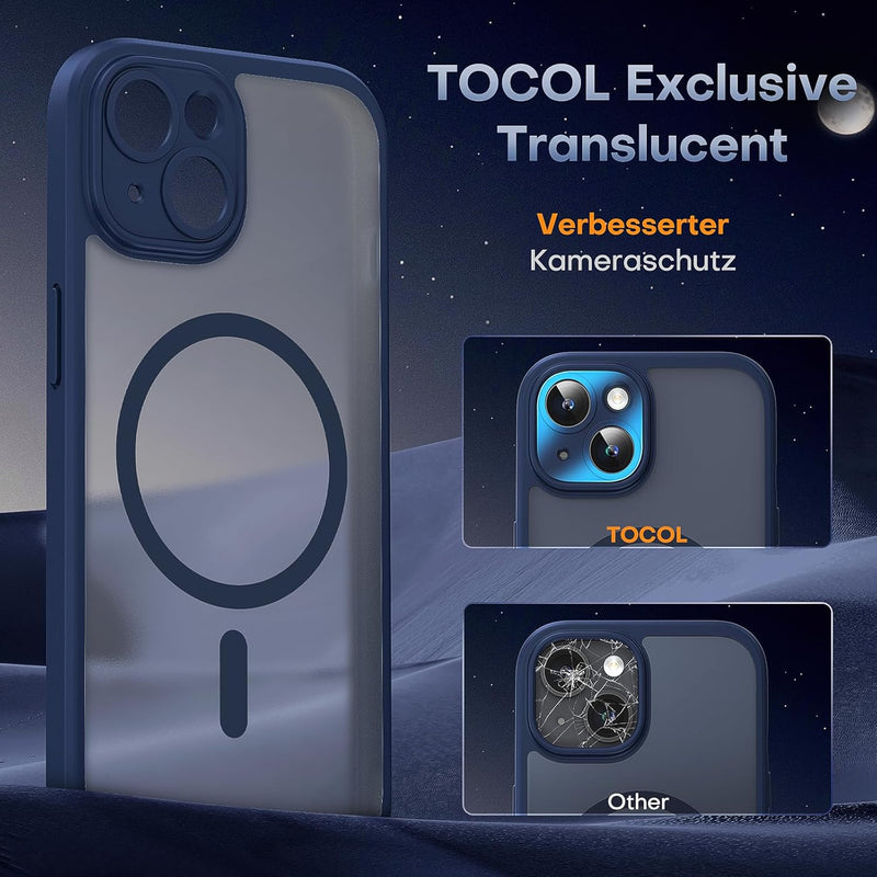 TOCOL 3 in 1 für iPhone 15 Hülle für Magsafe, Vollständiger Kameraschutz Stossfest Kratzfest Magneti