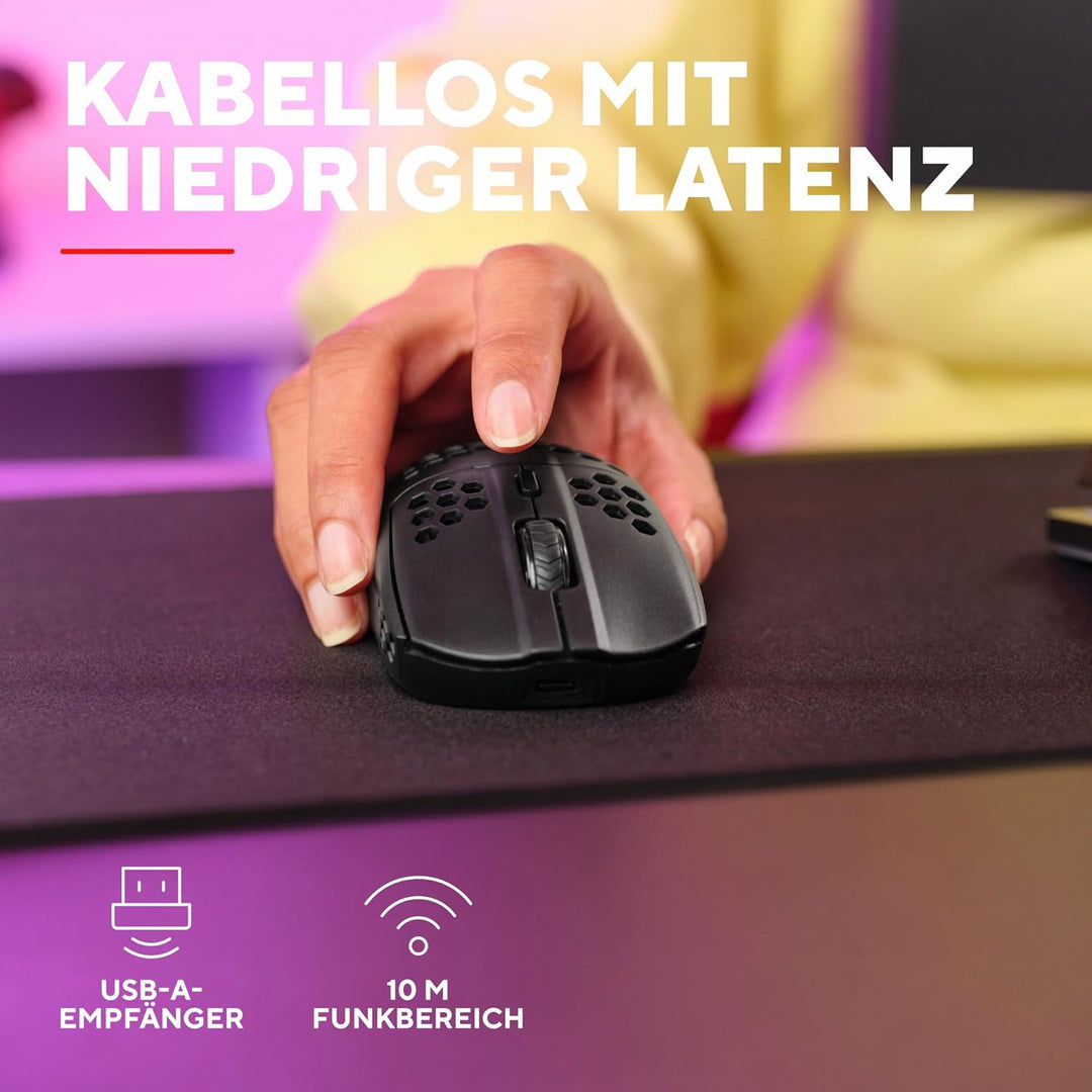 Trust Gaming GXT 929 Helox Kabellose Gaming Maus, Ultraleichte Maus 75g, 80h Dauerbetrieb, 2,4-GHz-M