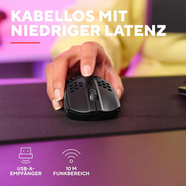 Trust Gaming GXT 929 Helox Kabellose Gaming Maus, Ultraleichte Maus 75g, 80h Dauerbetrieb, 2,4-GHz-M