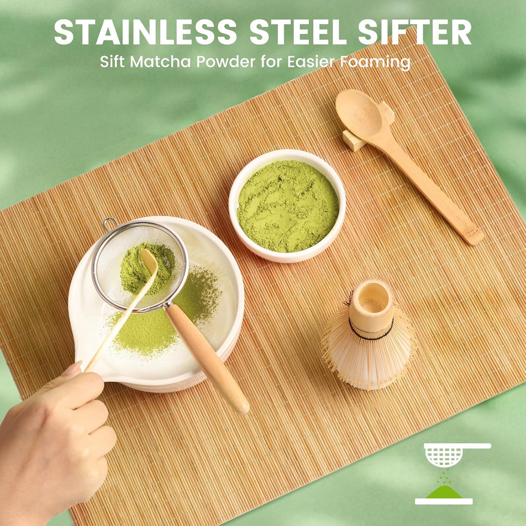 Accwork Matcha Set, 7er-Set Macha Tea Set Matcha zubehör mit Matcha Löffel, Matcha Schale mit Auslau