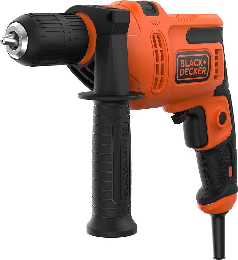 Black+Decker 1-Gang Schlagbohrmaschine (500W, mit 2-tlg. Schnellspannbohrfutter, Rechts-/Linkslauf,