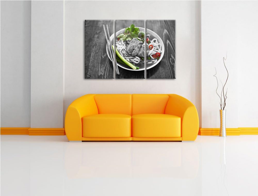 Japanische Nudelsuppe mit Fleisch schwarz/weiss 3-Teiler Leinwandbild 120x80 Bild auf Leinwand, XXL