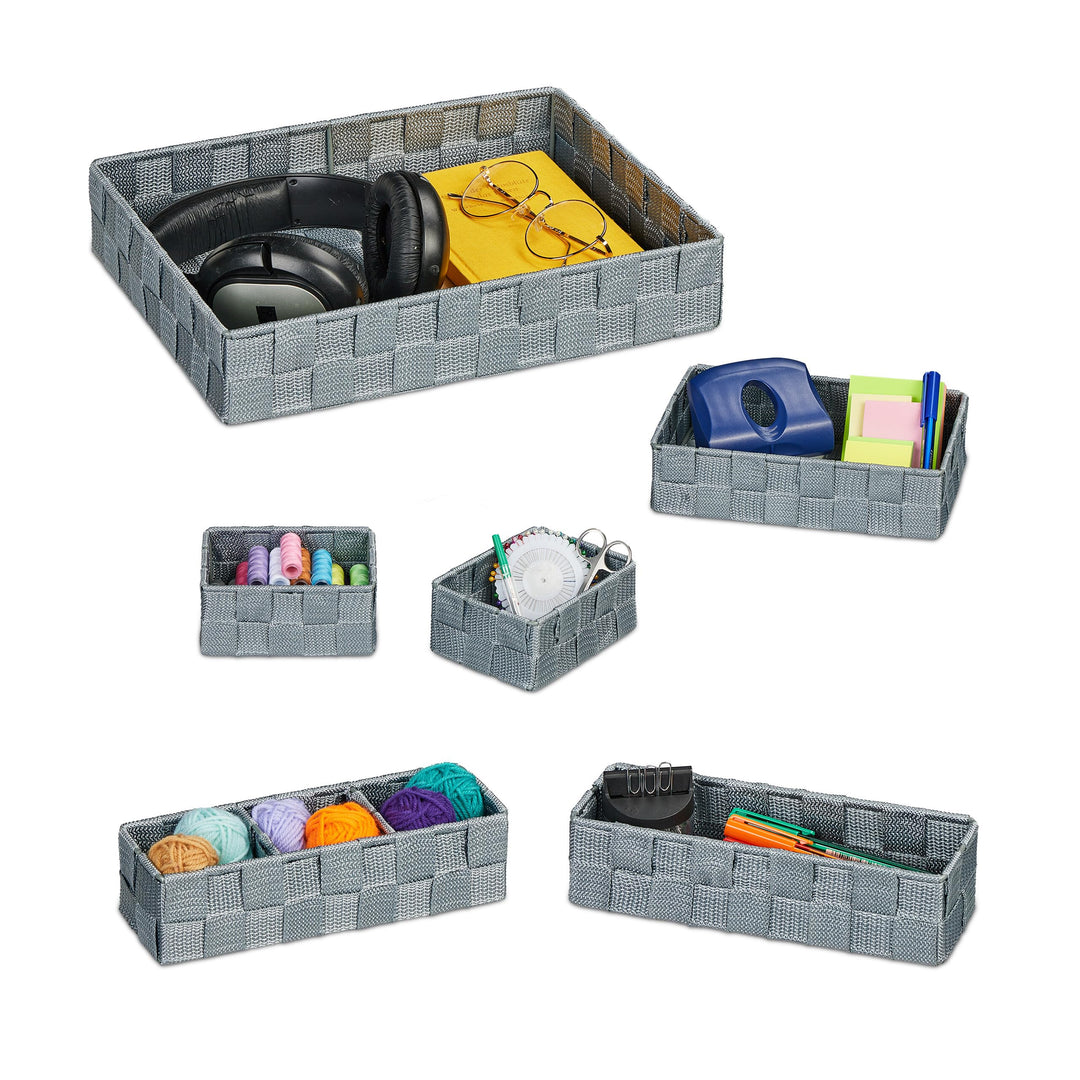 Relaxdays Aufbewahrungskorb 6er Set, Kunststoff, grau | Körbe Badezimmer, Körbchen in 4 Grössen, gef