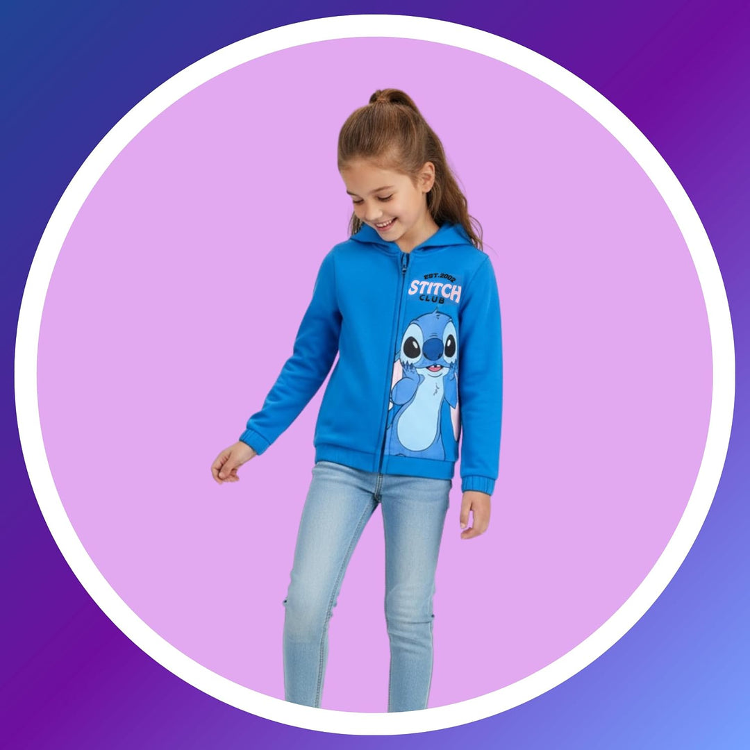 Disney Stitch Mädchen Kapuzenpullover, Pullover mit Reissverschluss, Geschenk für Mädchen, Grössen 3