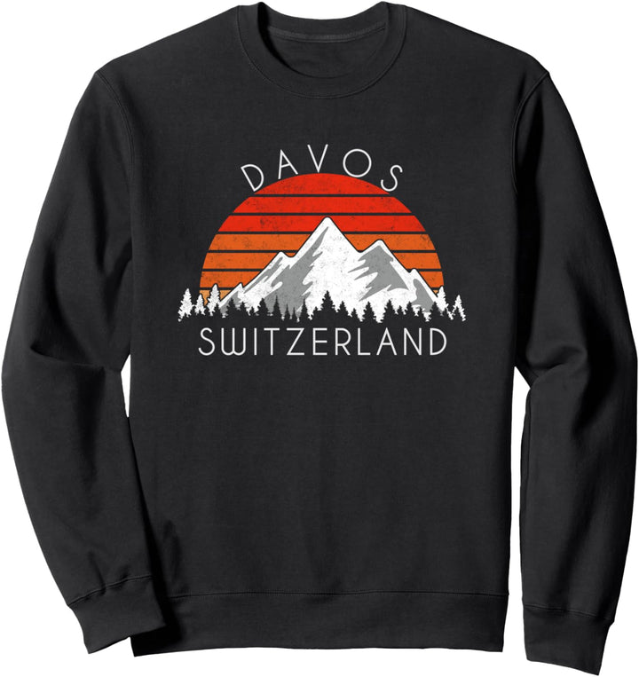 Retro Vintage Davos, Switzerland Distressed Sweatshirt