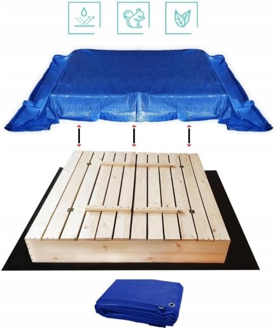 Sandkasten mit Sitzbank 100 x 100 cm, Dach, Naturholz, Sandkasten für Kinder, Spielplatz