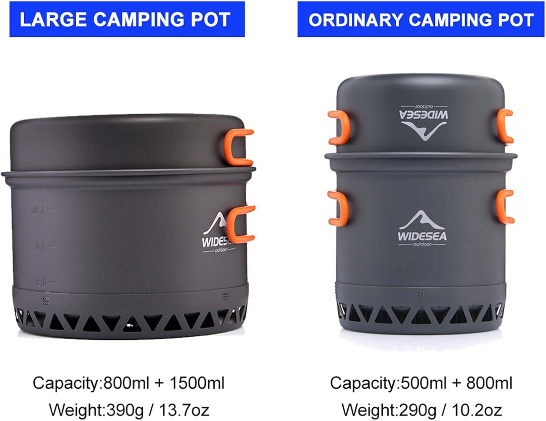 widesea Camping Kochgeschirr Outdoor Topf Pfanne Kochgeräte Wärme-Design für Wandern für 2-3 Persone