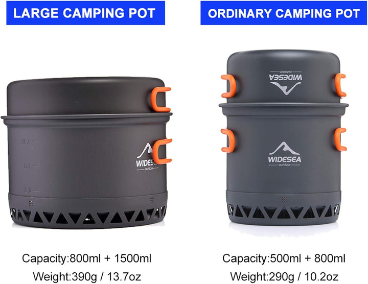 widesea Camping Kochgeschirr Outdoor Topf Pfanne Kochgeräte Wärme-Design für Wandern für 2-3 Persone