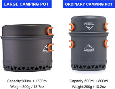 widesea Camping Kochgeschirr Outdoor Topf Pfanne Kochgeräte Wärme-Design für Wandern für 2-3 Persone