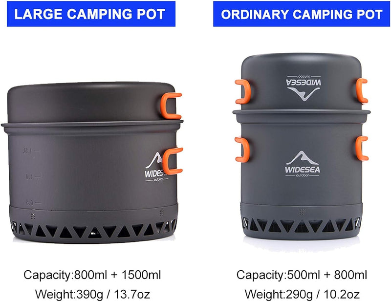widesea Camping Kochgeschirr Outdoor Topf Pfanne Kochgeräte Wärme-Design für Wandern für 2-3 Persone