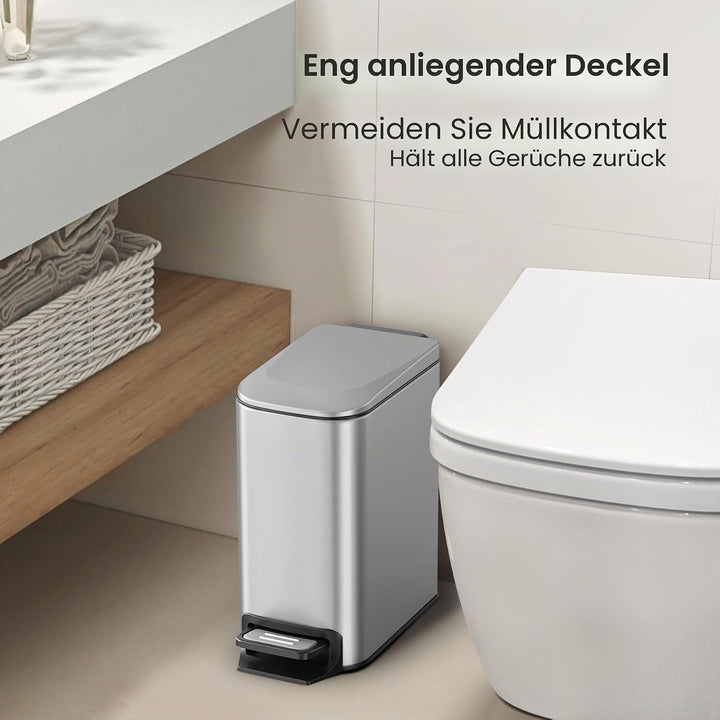 Cesun Kleiner Badezimmer-Abfalleimer mit Deckel Soft Close, Trittpedal, 6 Liter, Edelstahl Mülleimer