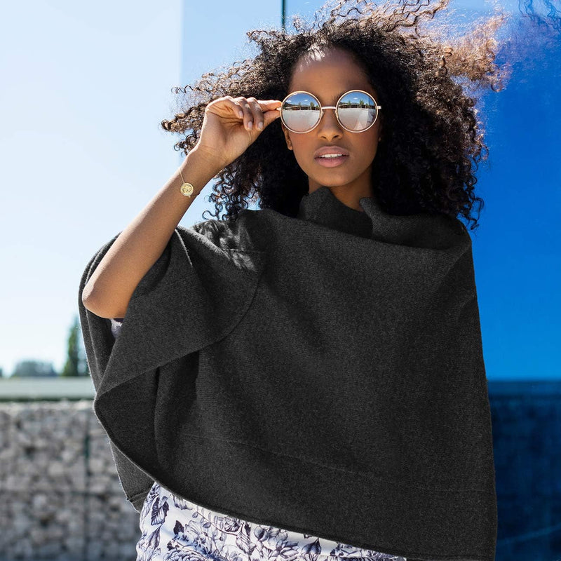 GIESSWEIN Merino Lambswool Poncho - Damen Feinstrick Überwurf aus Merinowolle, Wool Cape, Frauen Str