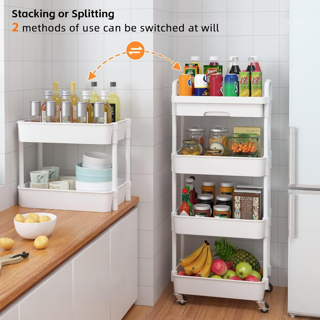 Wuciray 4 Schicht Regal mit Rollen Beistellwagen mit Rollen Rollregal Weiss Putzwagen Friseurwagen S
