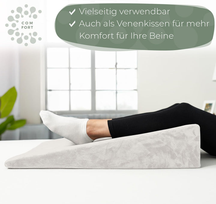 Keilkissen für Bett und Couch, Matratzenkeil, Reflux Kissen [mit 2 Liegezonen], Lesekissen zur Schla
