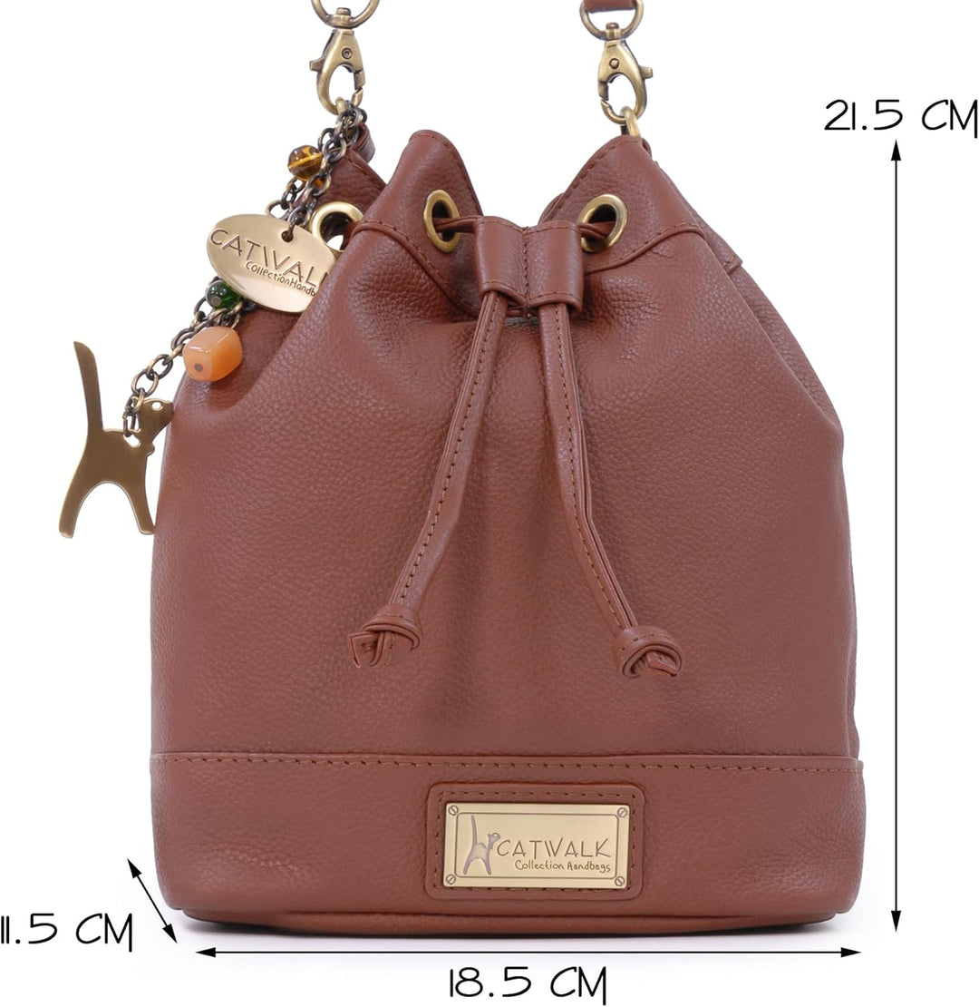 Catwalk Collection Handbags - Leder - Damen Umhängetasche mit Kordelzug - Verstellbaren Gurt - ROCHE
