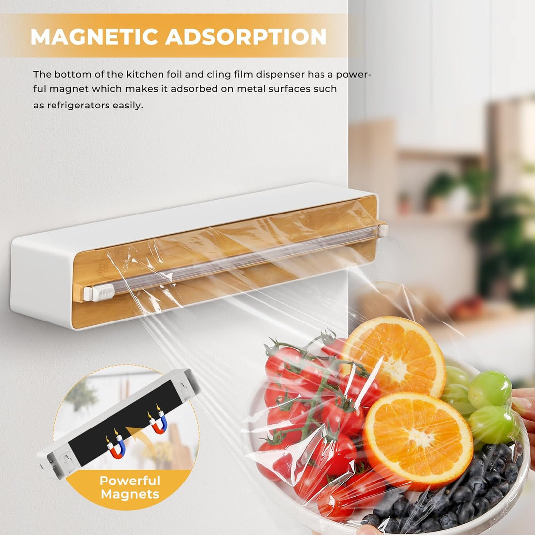 Frischhaltefolienspender mit Cutter - Magnetisch & Klebe, ohne Bohren, Folienschneider für Frischhal