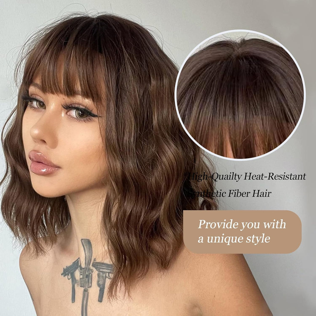 HAIRCUBE Kurze Charming Bob mit Bangs Perücken für Frau Natur Hitzebeständige Synthetische Faser Par