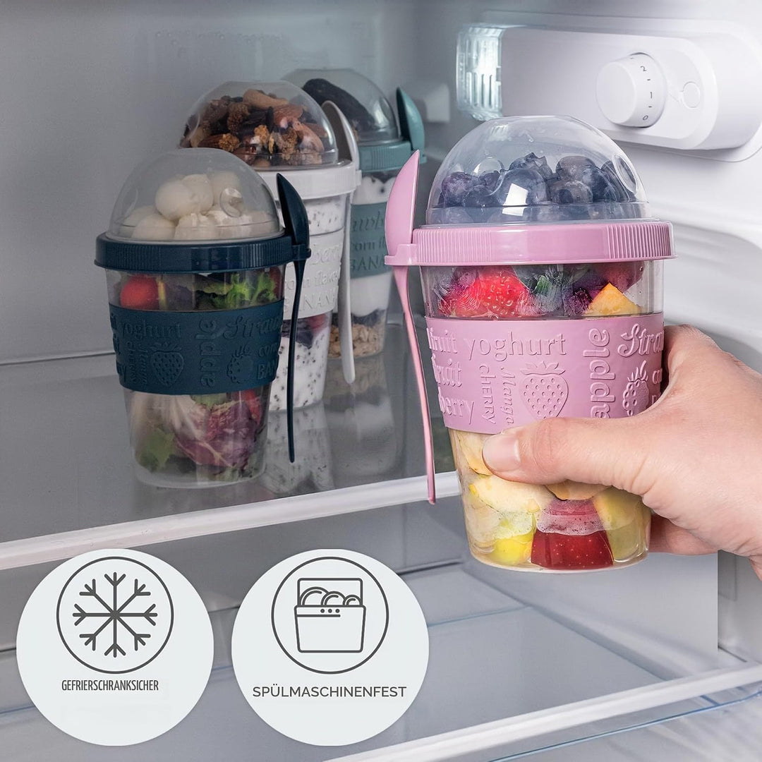 Crystalia Joghurtbehälter 4er Set 600ml 100% BPA FREI Müslibecher mit Löffel Fruchtjoghurtbehälter,