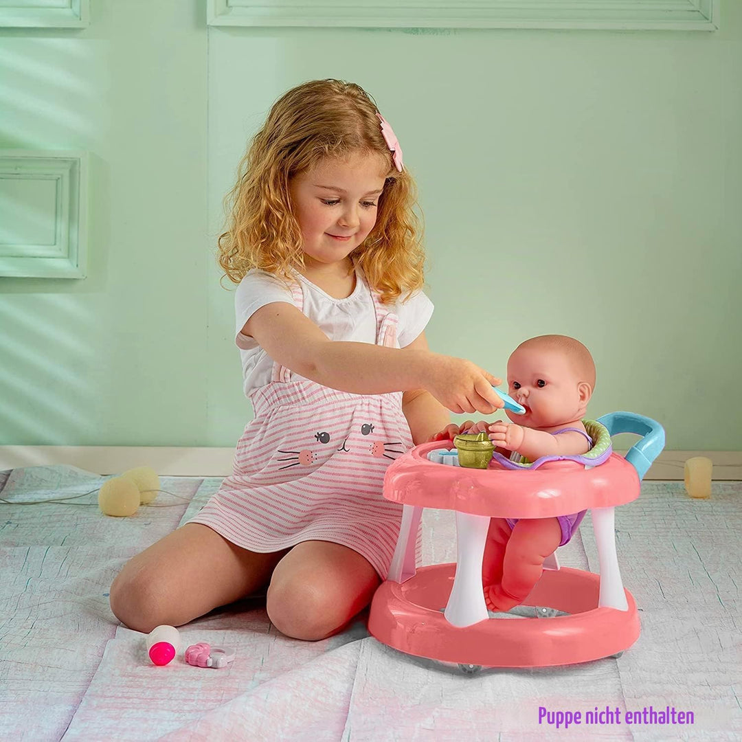 JC Toys - Rollator für Puppen bis 43 cm, mit Rädern, + 6 Zubehörteile, Rosa, ab 2 Jahren