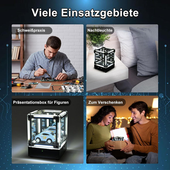 Löt Bausatz, DIY Nachtlicht Spiegel Elektronik Kit, Einstellbare LED Helligkeit Magic Cube Lötprojek